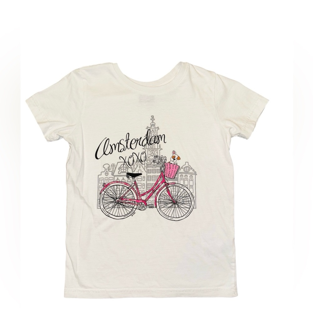 Amsterdam Netherlands Girls Pink Bicycle Graphic Short Sleeve T-Shirt